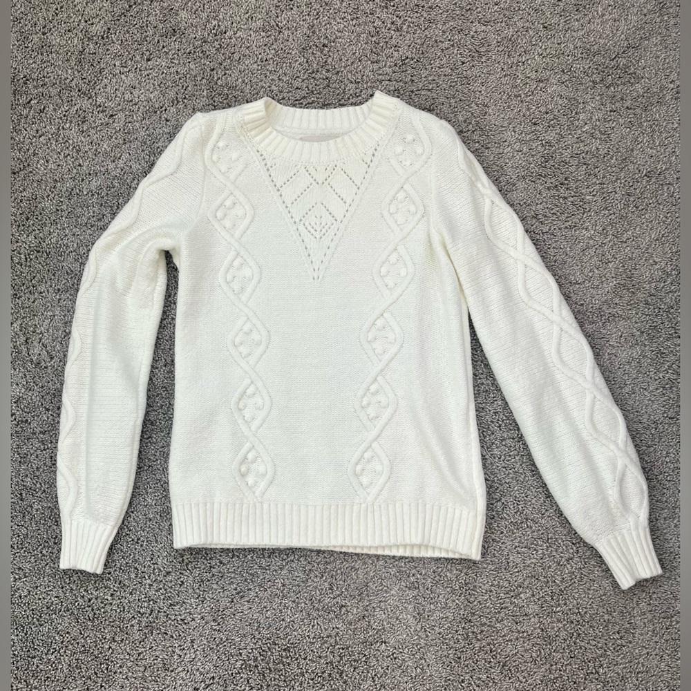 Loft Women’s Bobble Cable Sweater, Whisper White, XS